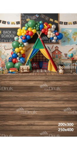 Tło fotograficzne „Powrót do szkoły z tipi i kolorowymi balonami” | 4080